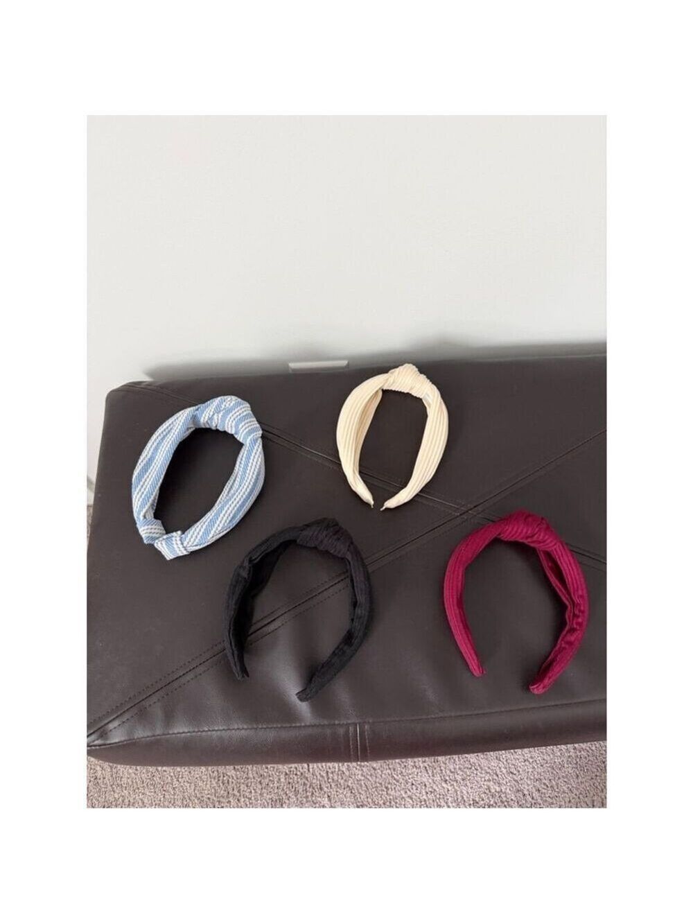 Set of 4 Knotted Padded Headbands Cream Black Burgundy Blue Stripe One Size